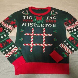 Christmas Holiday Mistletoe Pullover Sweater Womens Medium Green Long Sleeve Top